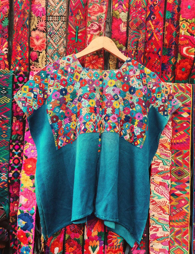 Teal Geometric Nahualá Huipil #9-467