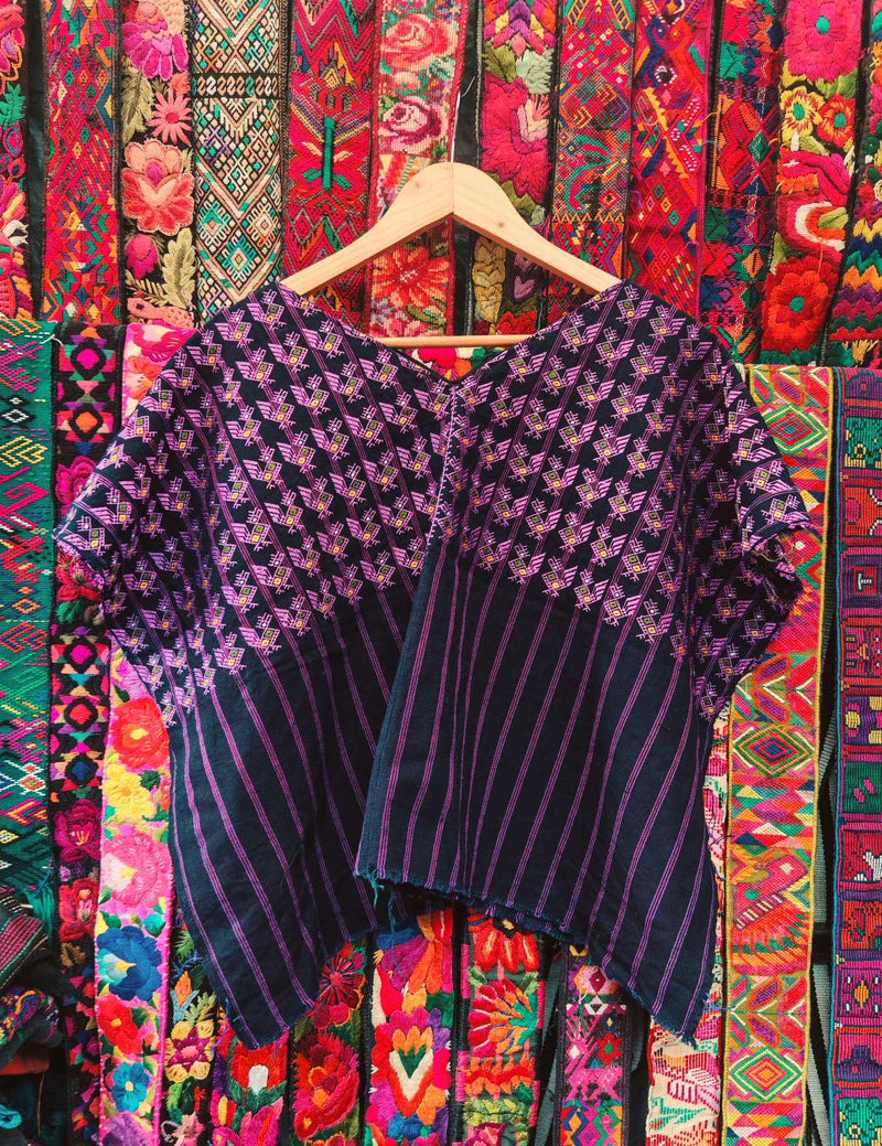 Indigo with Purple Chickens Nahualá Huipil #9-470