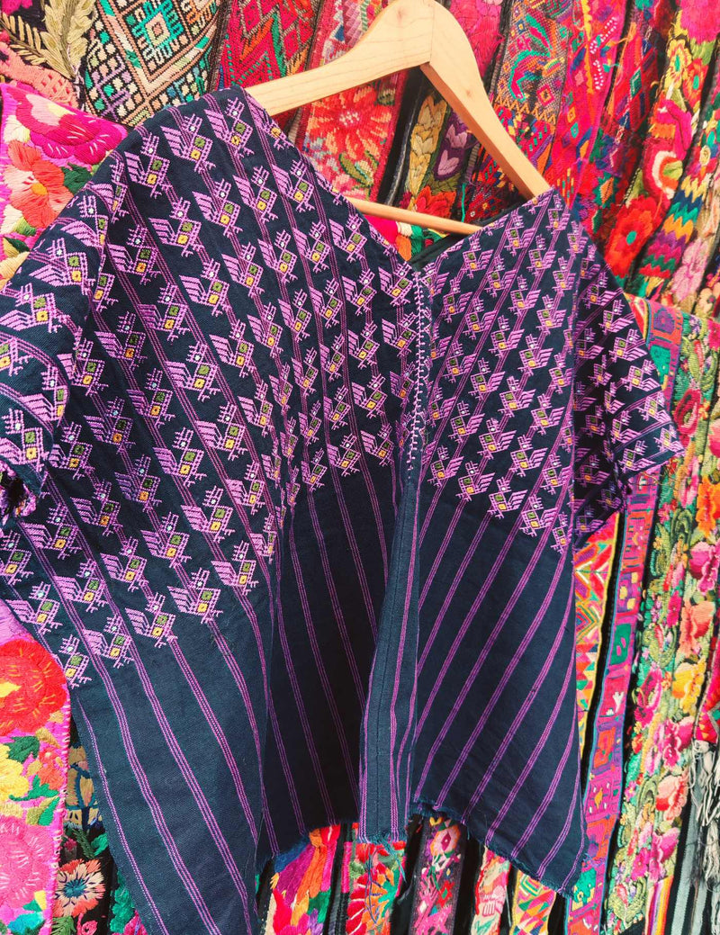 Indigo with Purple Chickens Nahualá Huipil #9-470