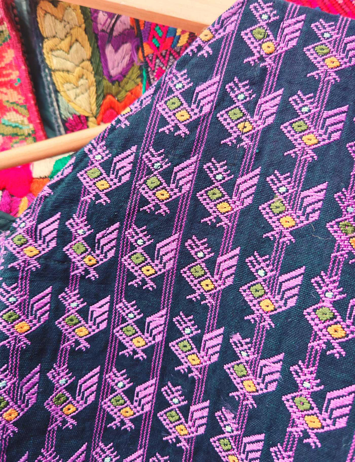 Indigo with Purple Chickens Nahualá Huipil #9-470