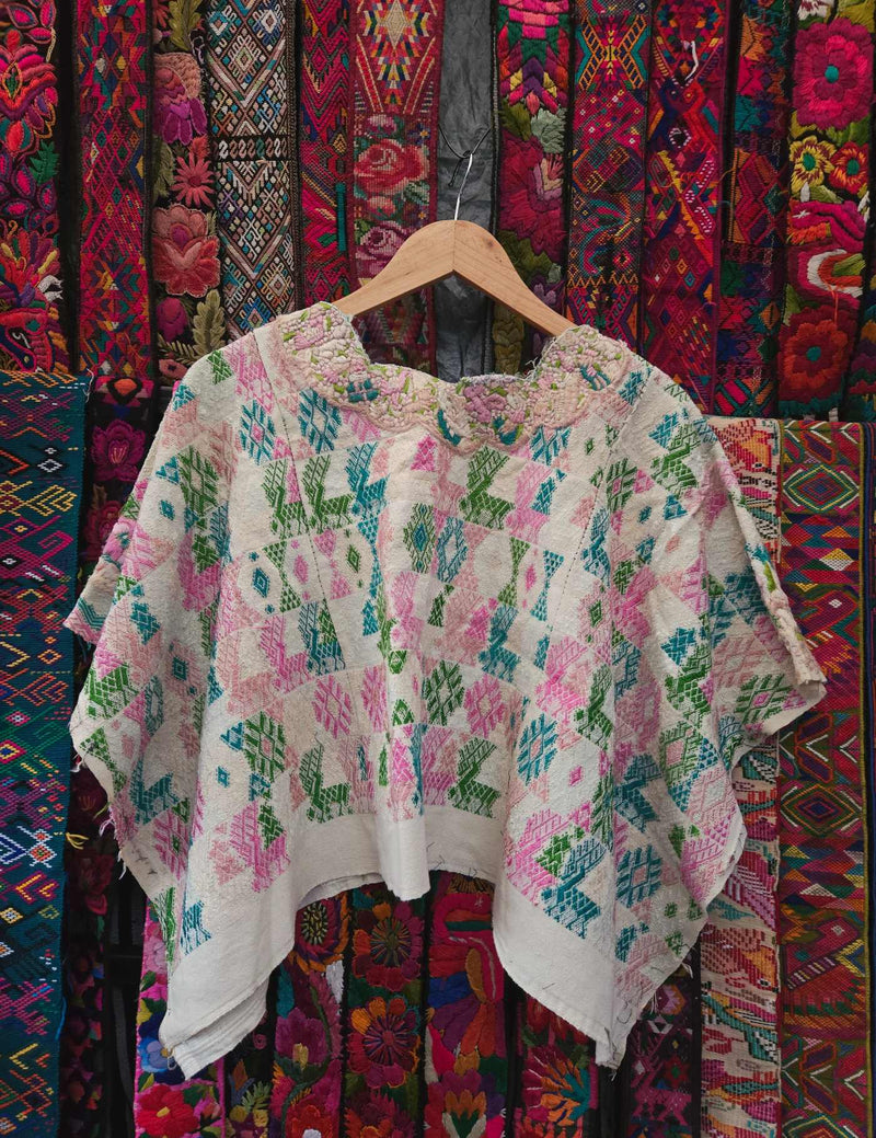 Pink and White Cobán Huipil #9-476