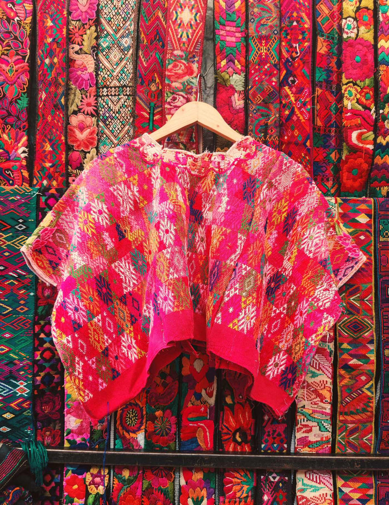 Red and Pink Cobán Huipil #9-480