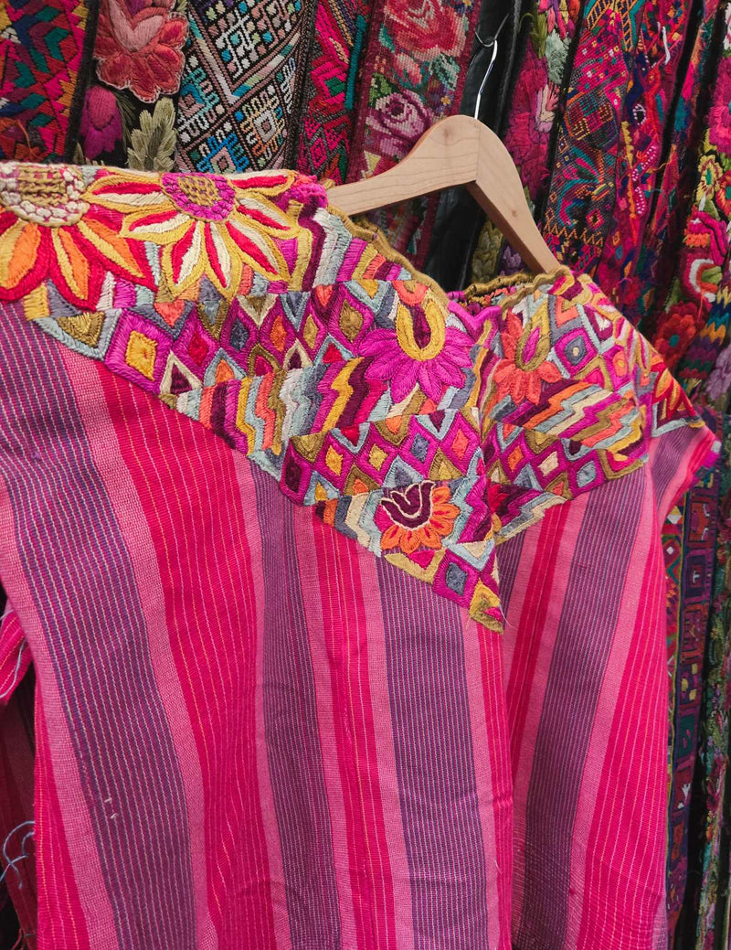 Pink and Mauve with Silk Embroidery Chichicastenango Huipil #9-495
