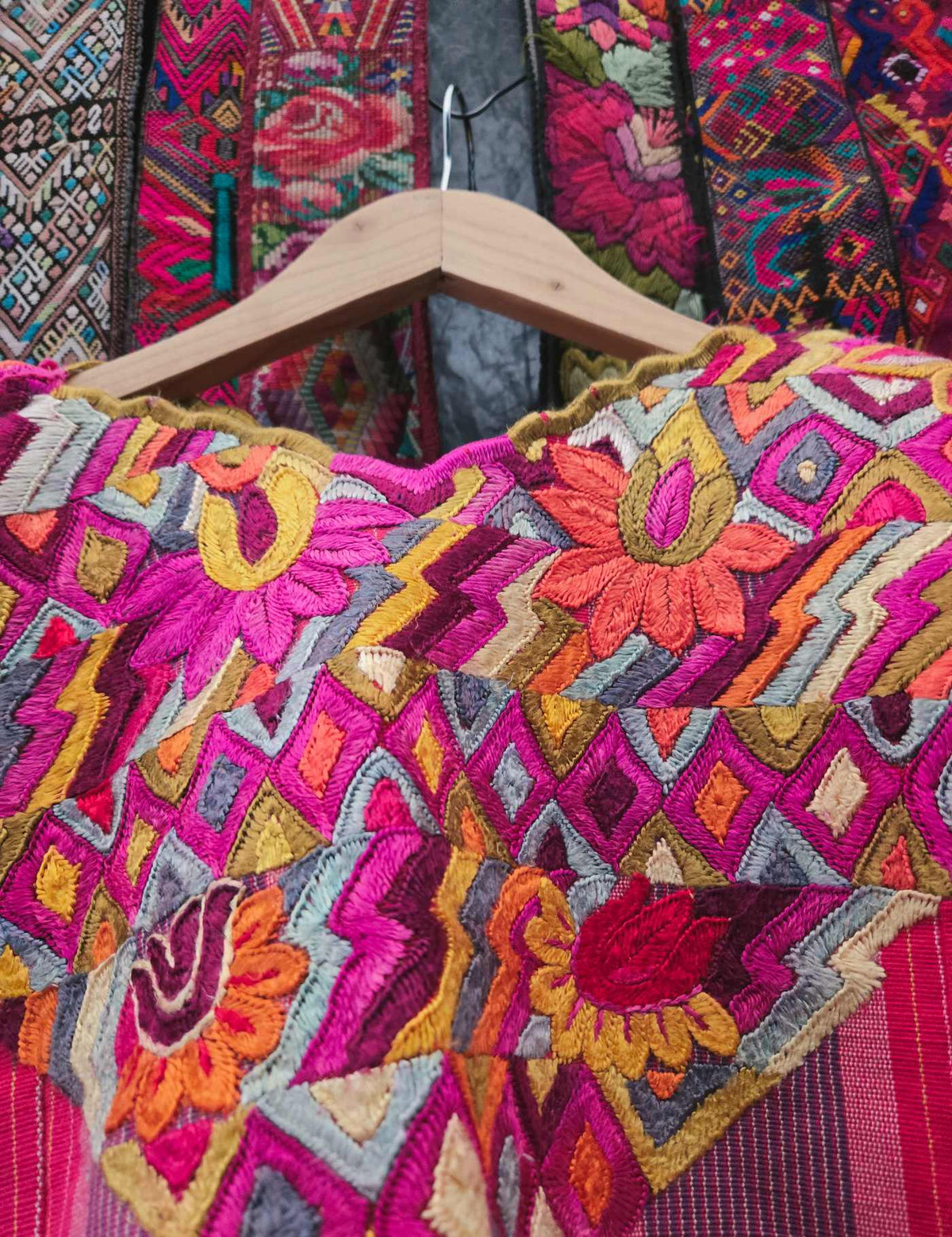 Pink and Mauve with Silk Embroidery Chichicastenango Huipil #9-495