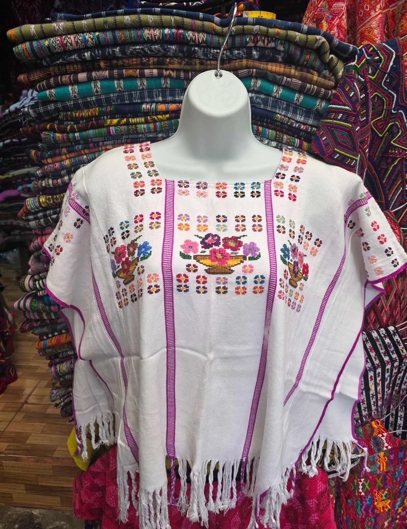 White and Fuchsia Tecpán Huipil #9-503