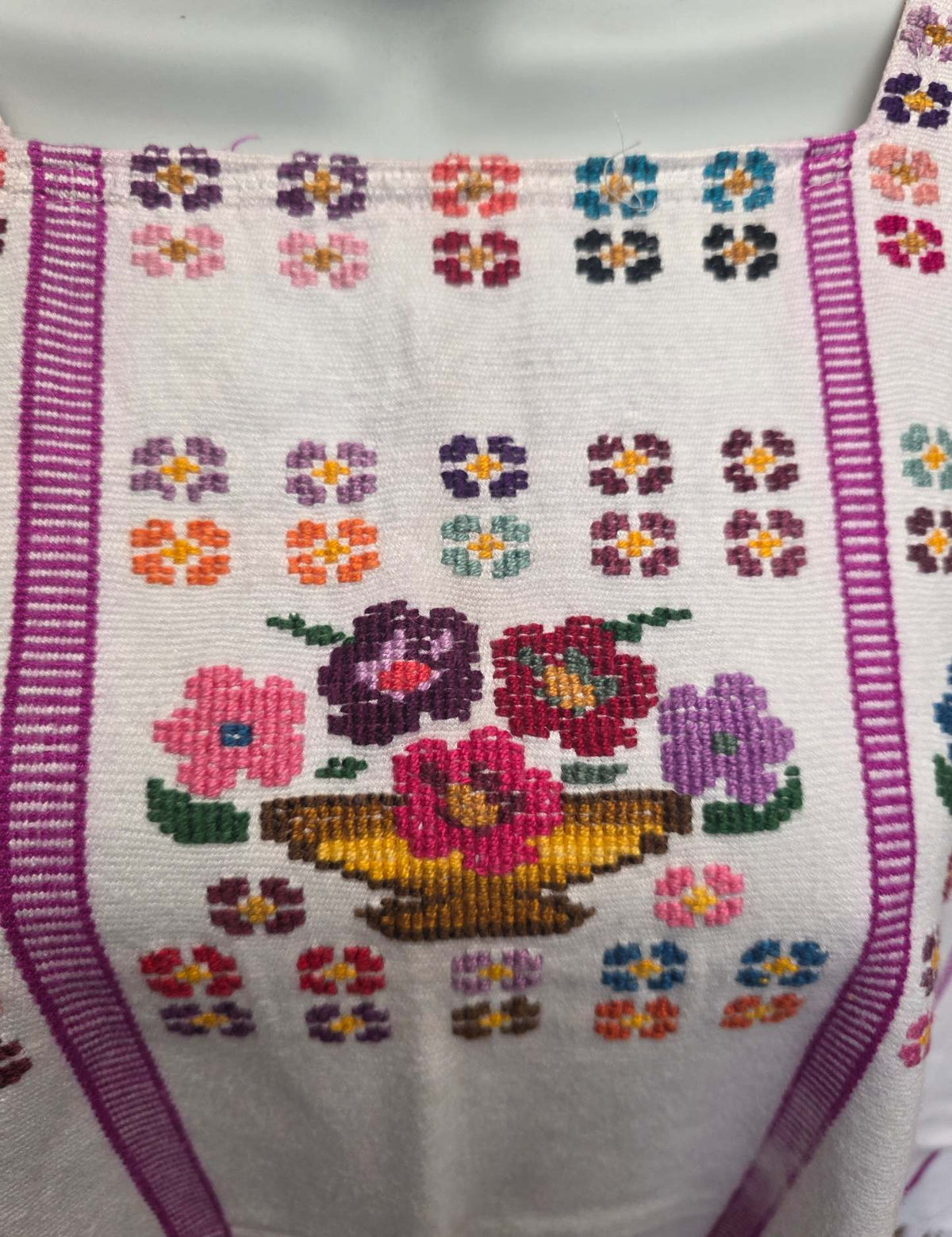 White and Fuchsia Tecpán Huipil #9-503