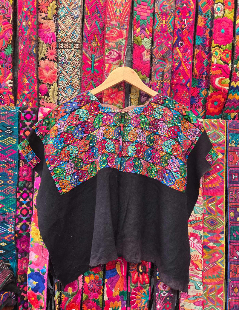 Colourful on Black Nahualá Huipil #10-22