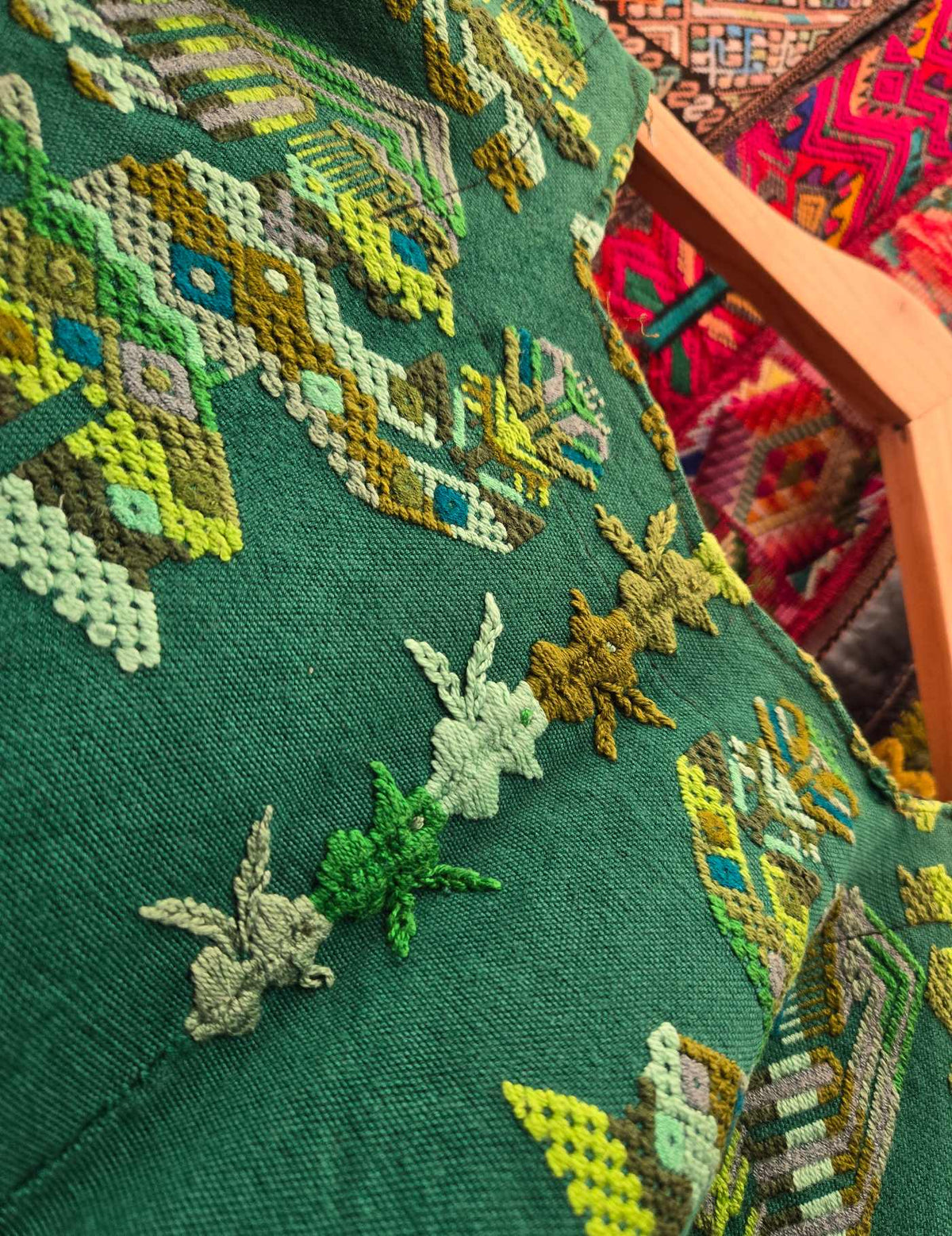 Green with Mayans Nahualá Huipil #10-24