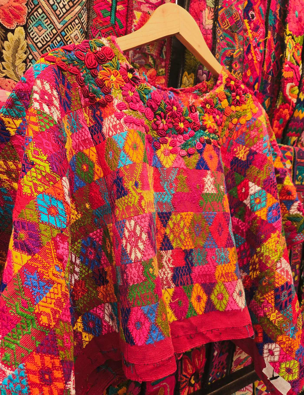Red with Rococo embroidery Cobán Huipil #10-25