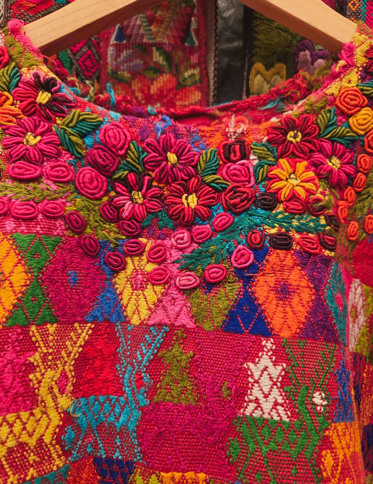 Red with Rococo embroidery Cobán Huipil #10-25