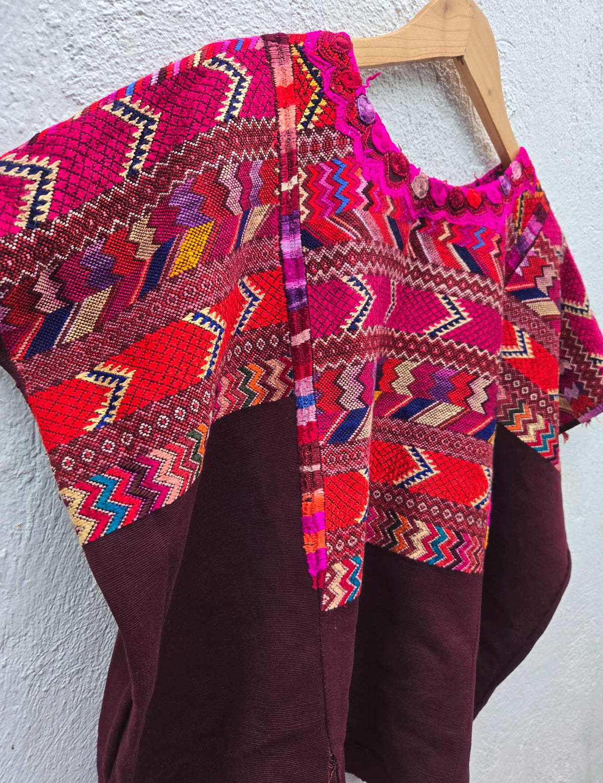 Red and Pink on Brown Chichicastenango Huipil #10-29