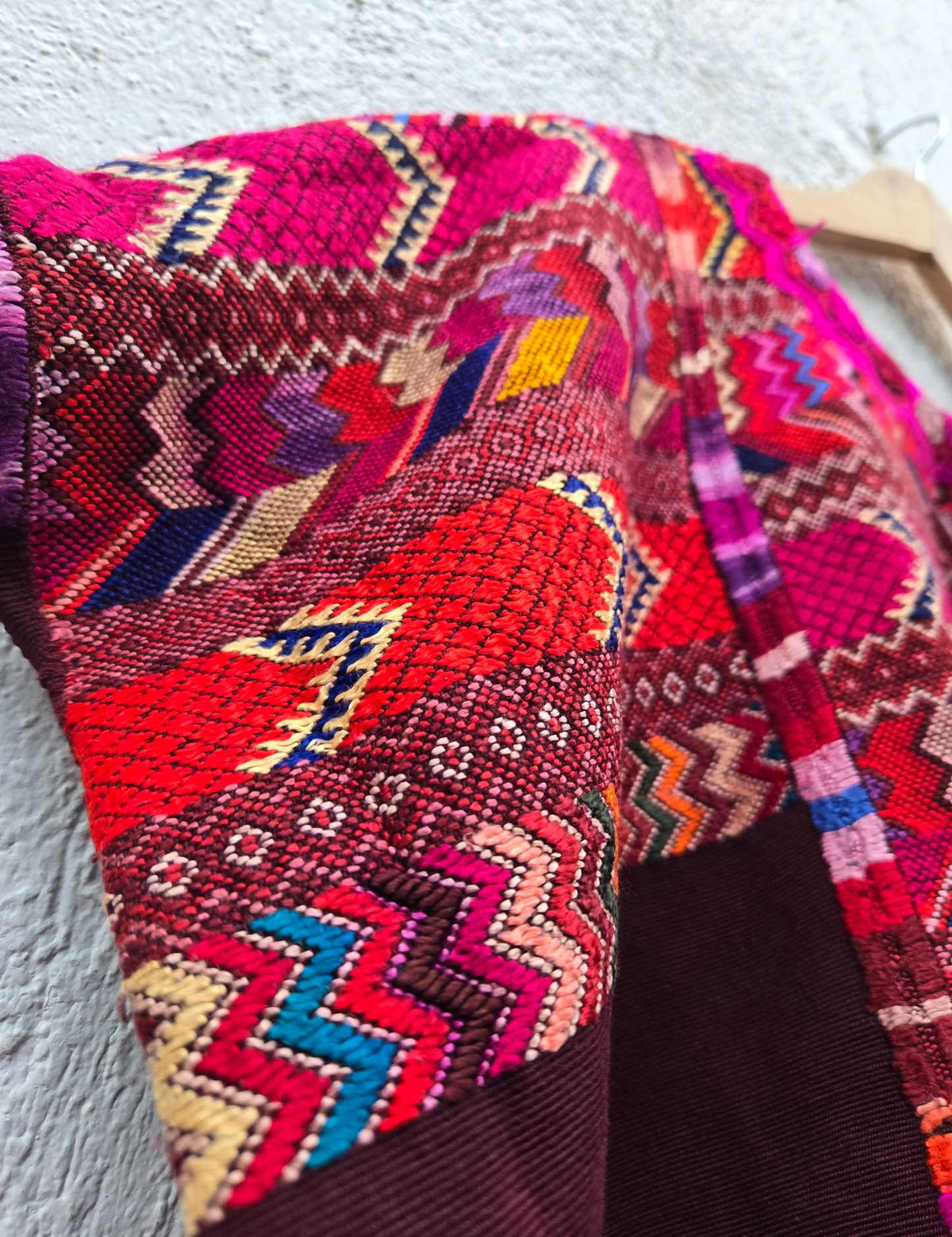 Red and Pink on Brown Chichicastenango Huipil #10-29