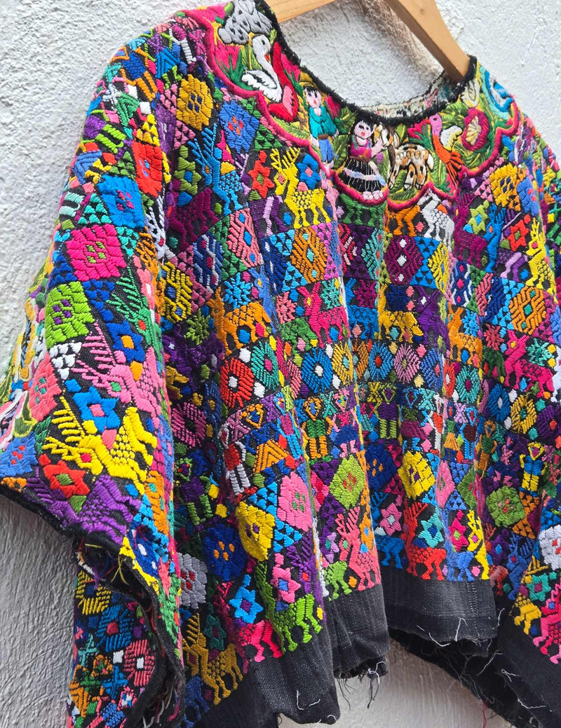 Multicoloured on Black Cobán Huipil #10-35