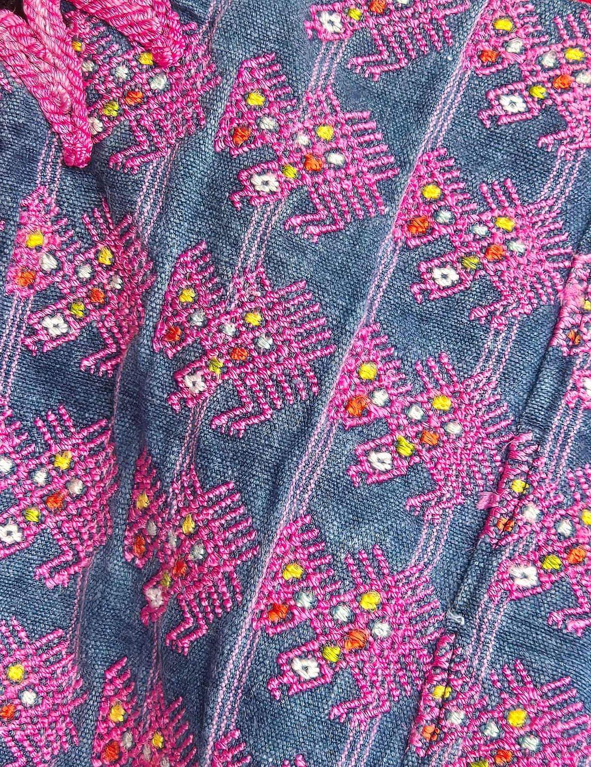 Indigo with Pink Eagles Nahualá Huipil #10-37