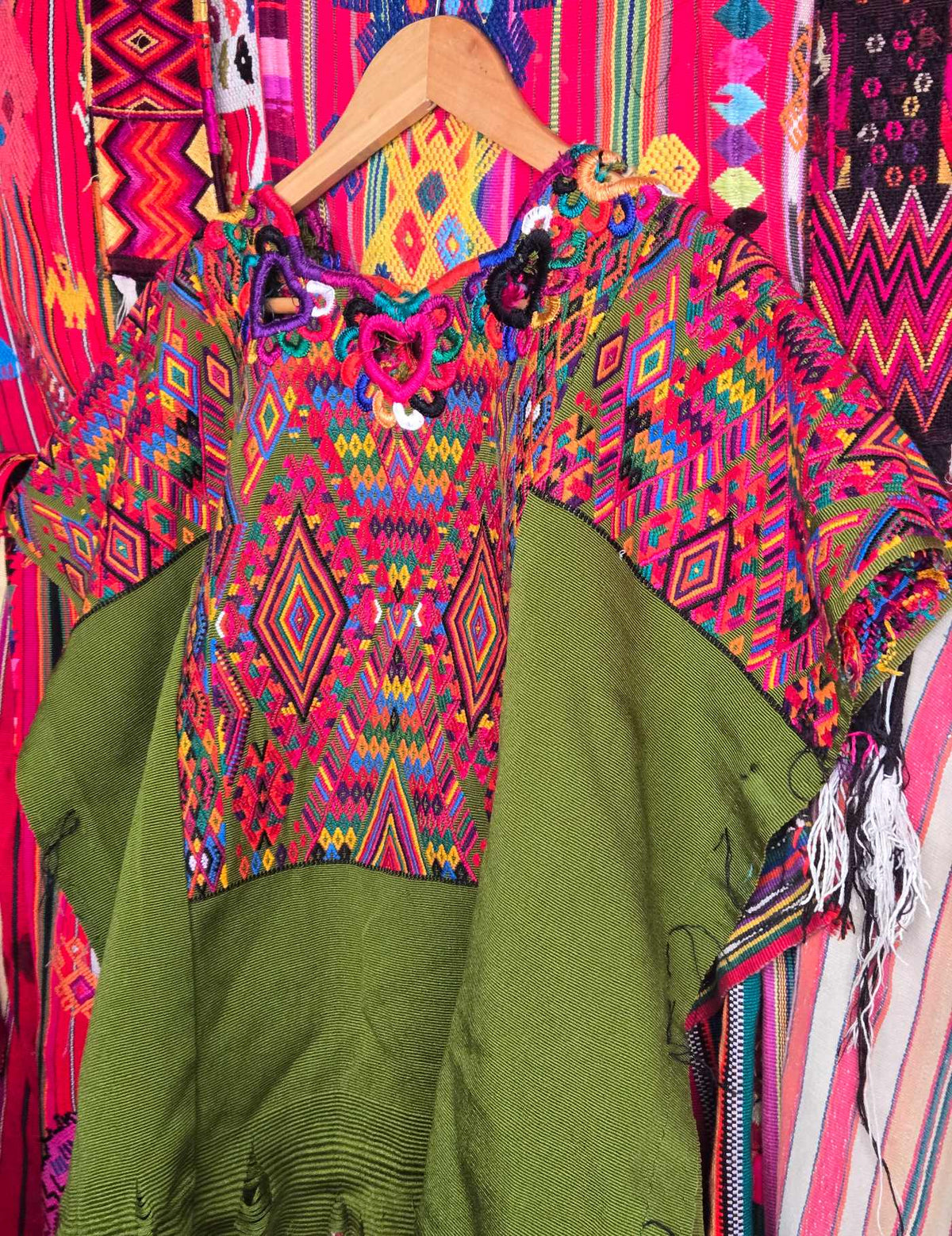 Pink and Olive Green Chichicastenango Huipil #10-38