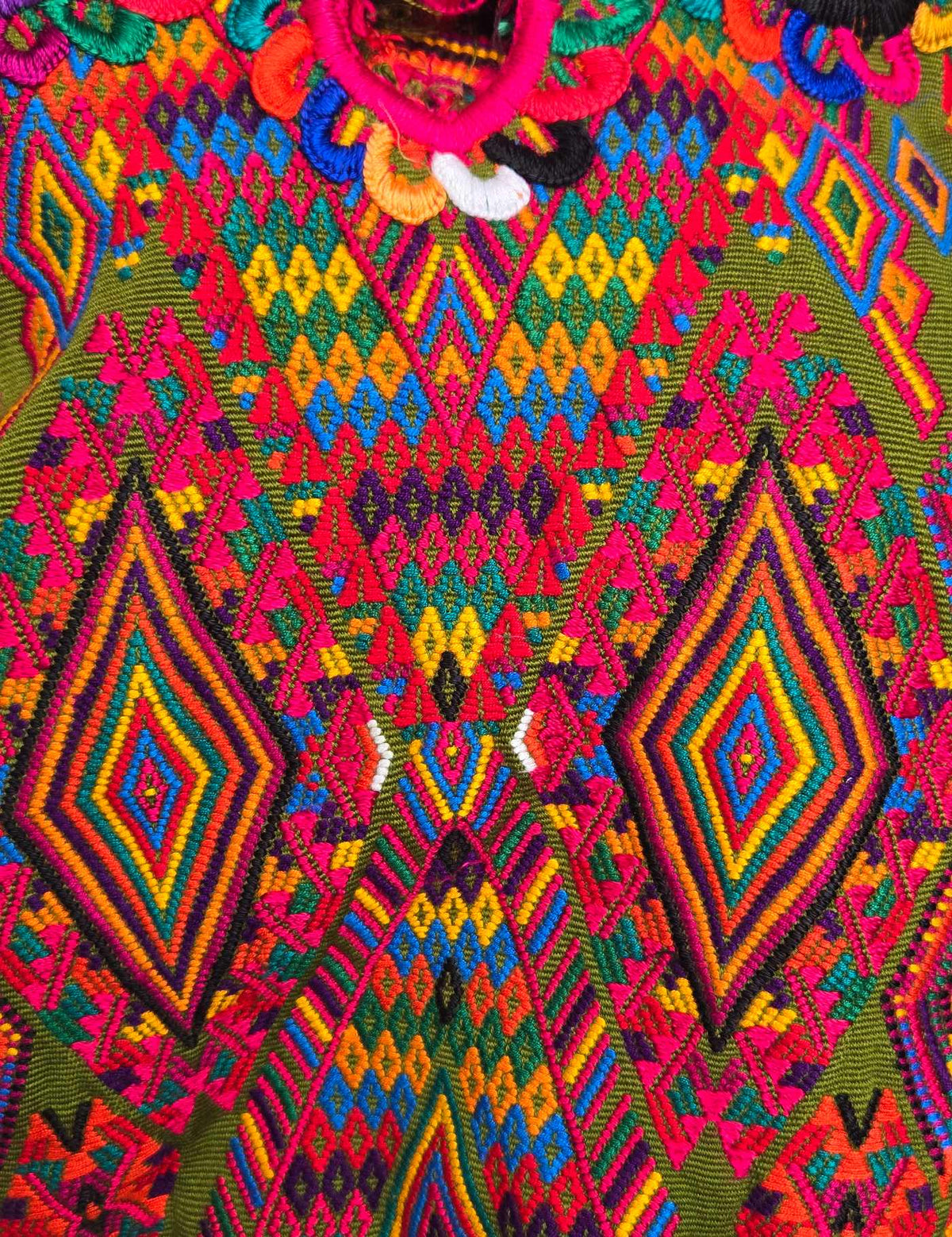Pink and Olive Green Chichicastenango Huipil #10-38