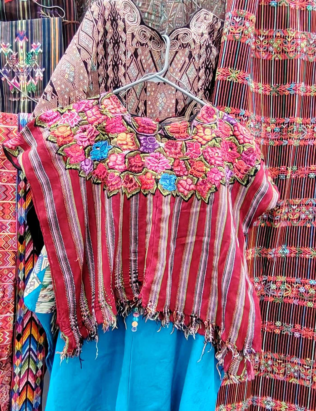 Red Stripes and Floral Patzún Huipil #10-49