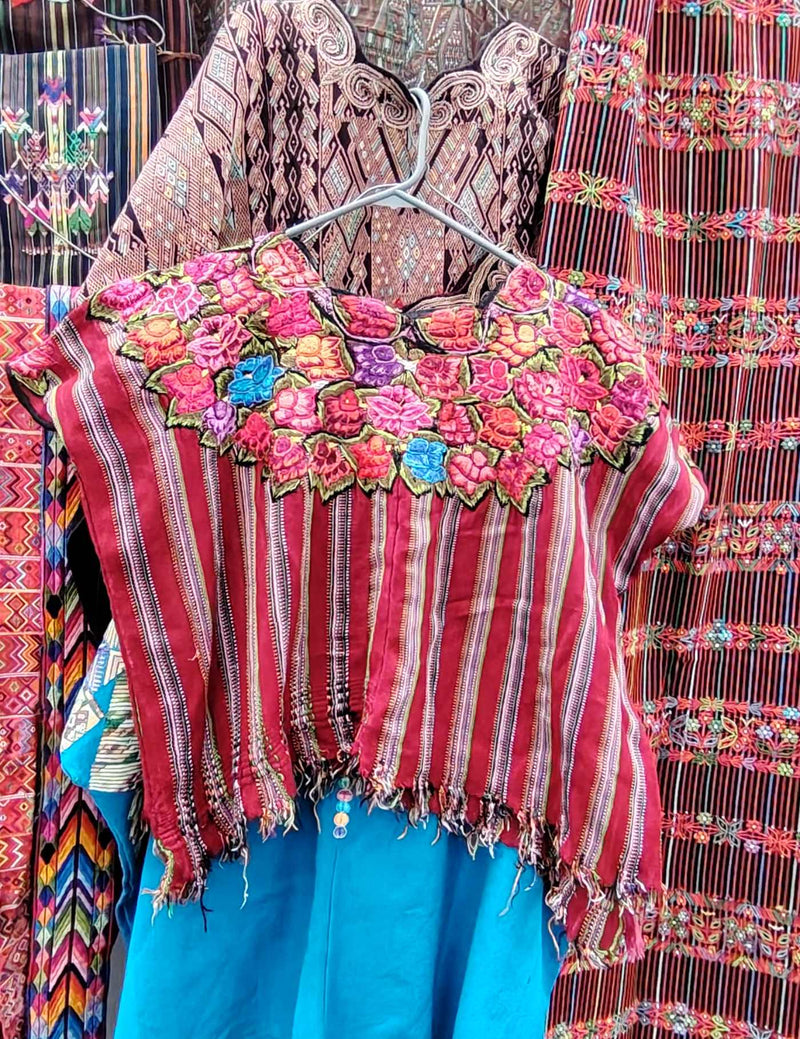 Red Stripes and Floral Patzún Huipil #10-49