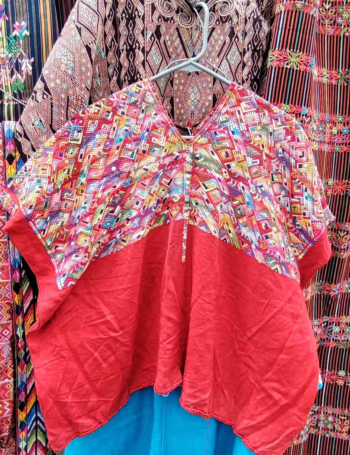 Red with Geometrics Nahualá Huipil #10-50