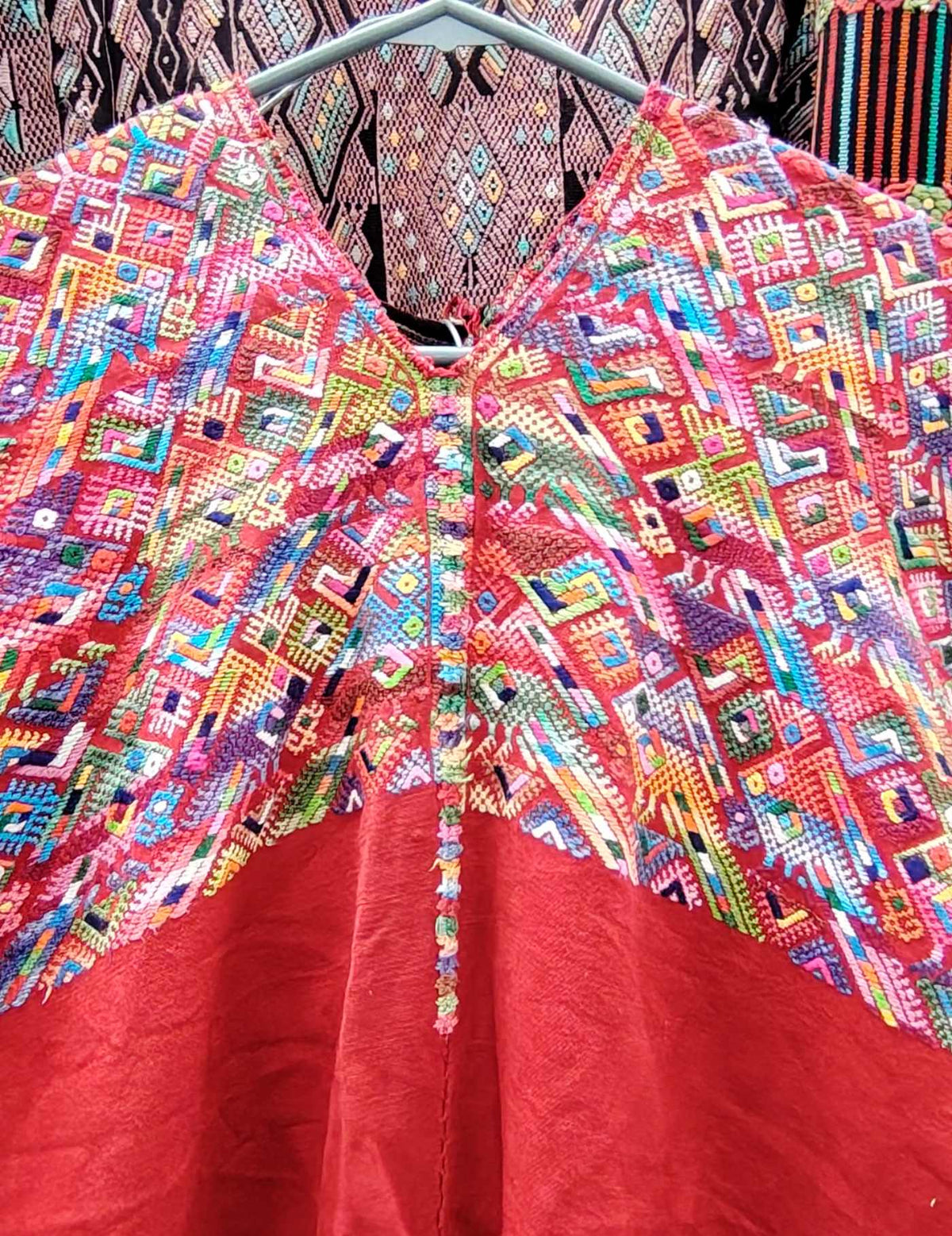 Red with Geometrics Nahualá Huipil #10-50