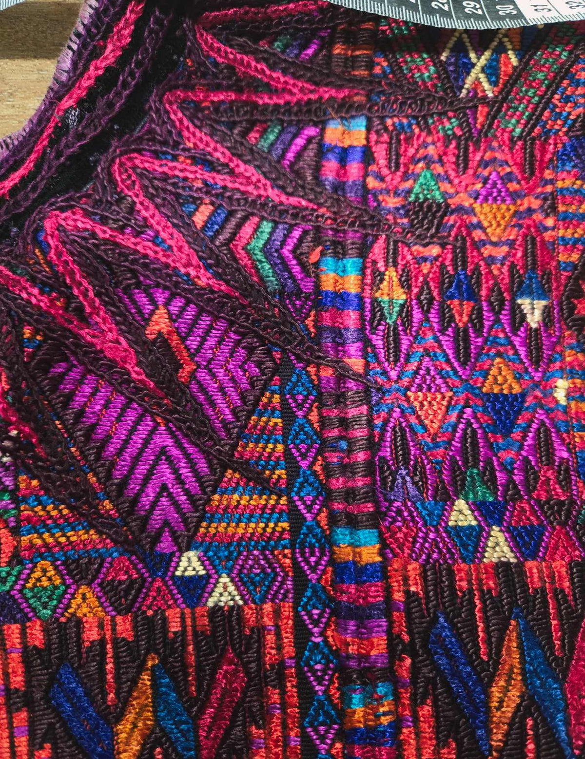 Silk Embroidery on Stripes Chichicastenango Huipil #10-64