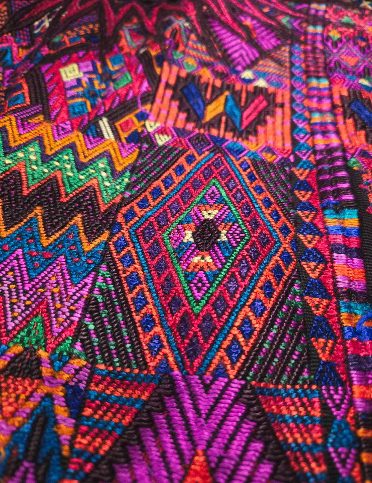 Silk Embroidery on Stripes Chichicastenango Huipil #10-64