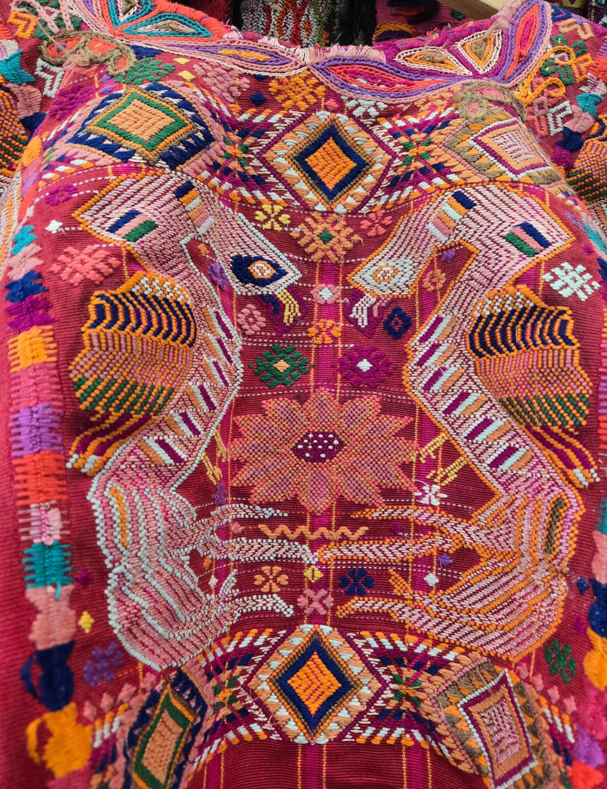Wine Red with Peacocks Chichicastenango Huipil #10-69