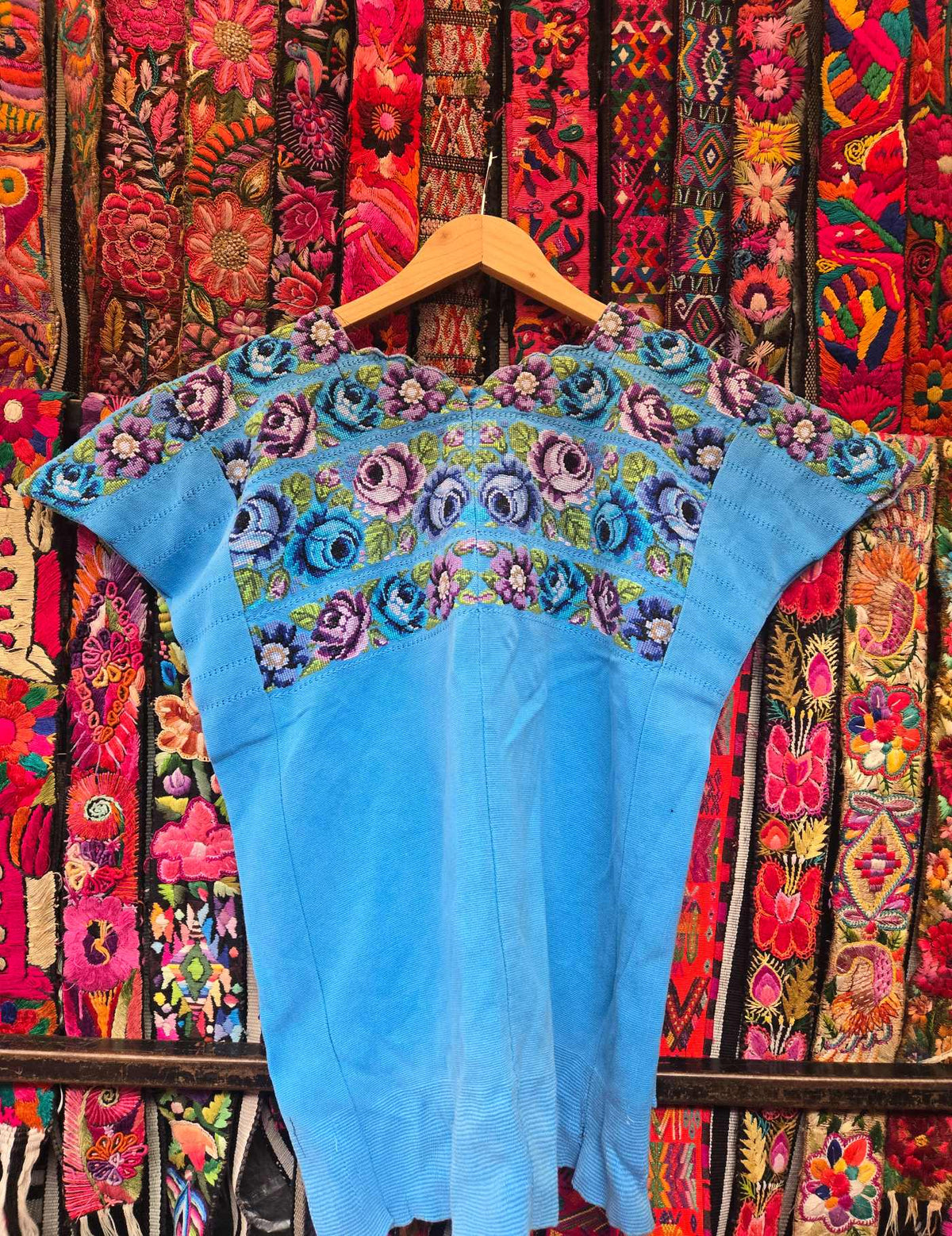 Roses on Blue Comalapa Huipil #10-74
