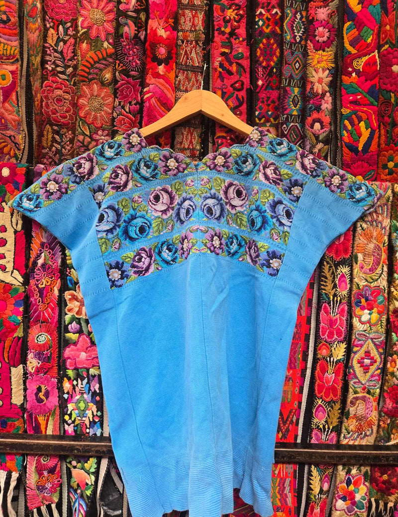 Roses on Blue Comalapa Huipil #10-74