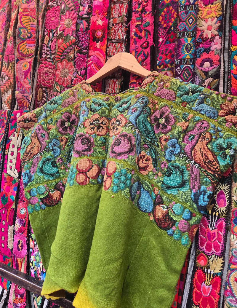 Floral on Kelly Green Comalapa Huipil #10-75