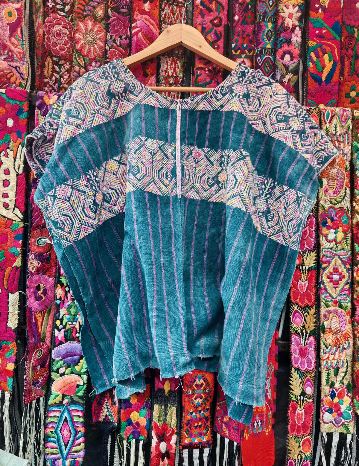 Inidigo with Pink Peacocks Nahualá Huipil #10-95