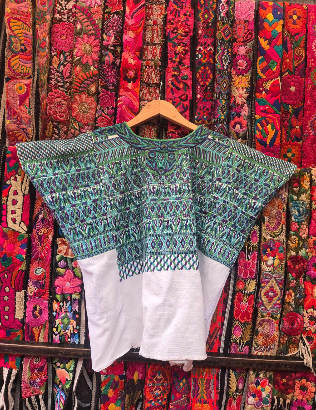 Turquoise and White San Juan Cotzal Huipil #10-99