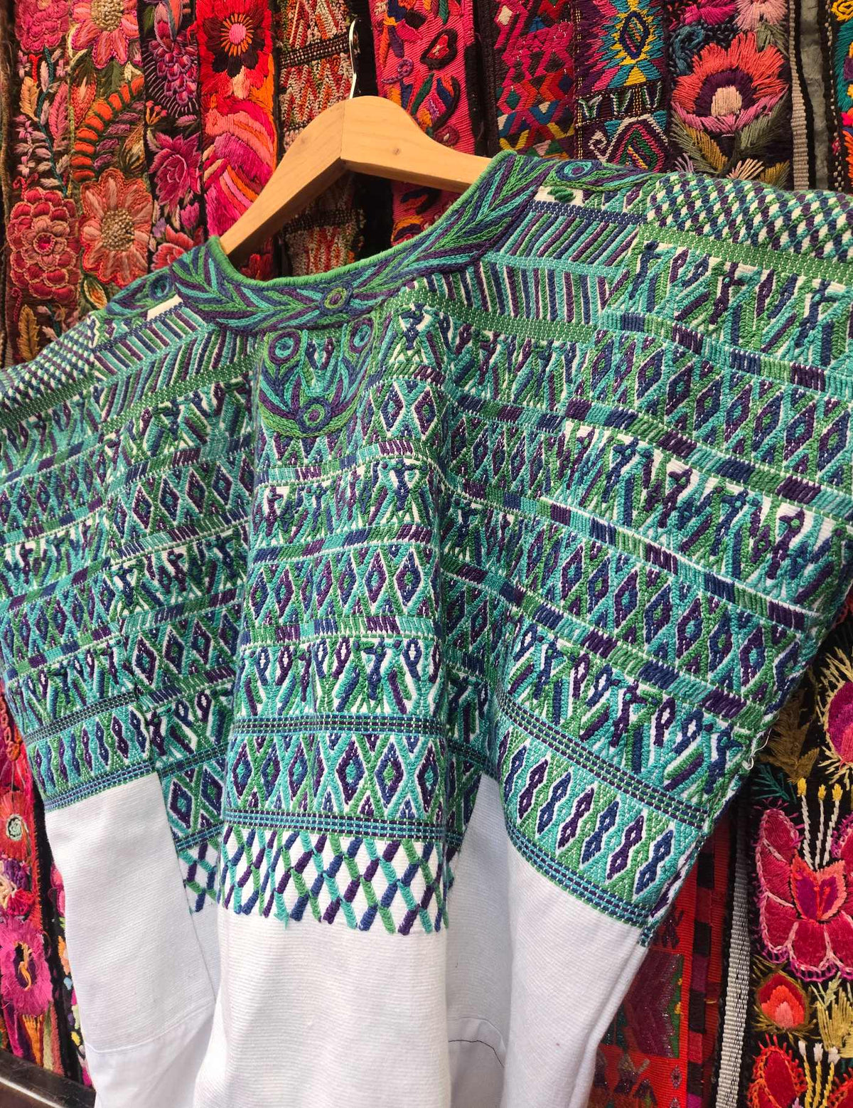 Turquoise and White San Juan Cotzal Huipil #10-99