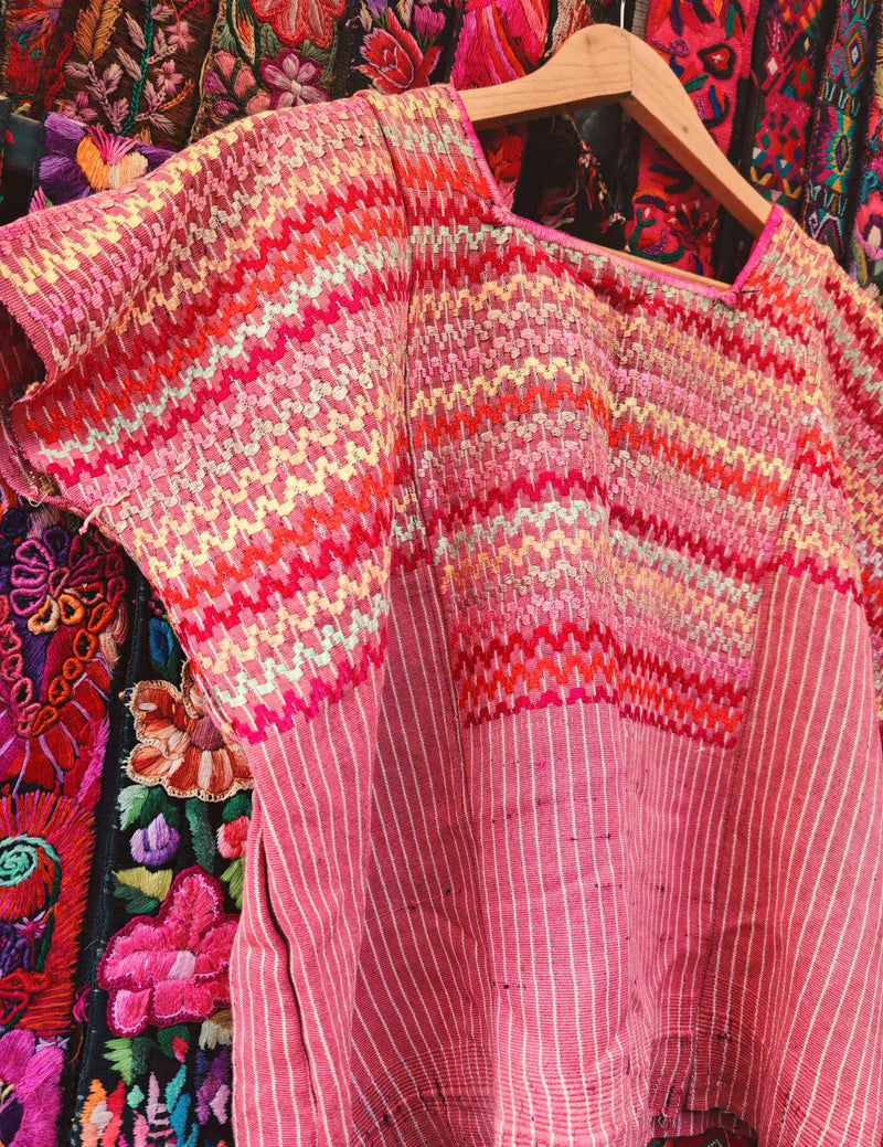 Pink Zigzag and Striped Colotenango Huipil #10-106