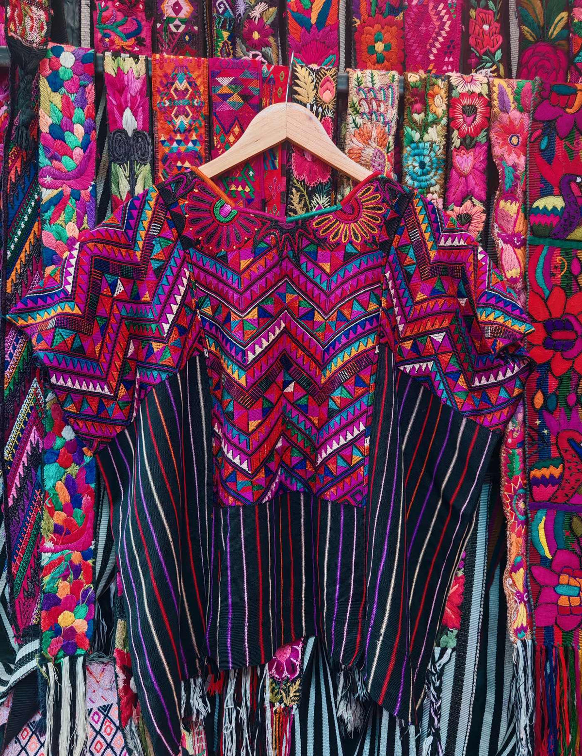 Silk Embroidery in Berry Chichicastenango Huipil #10-112