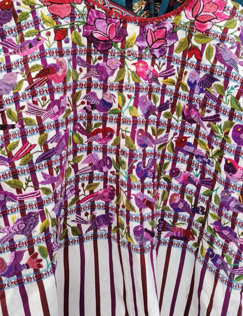 Berry and White Striped Santiago Huipil #10-148