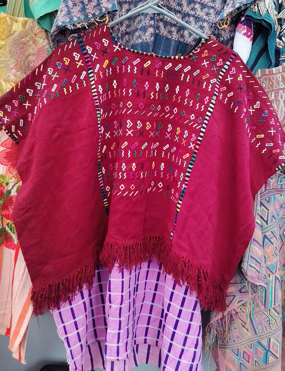 Simple Burgundy Colotenango Huipil #10-149