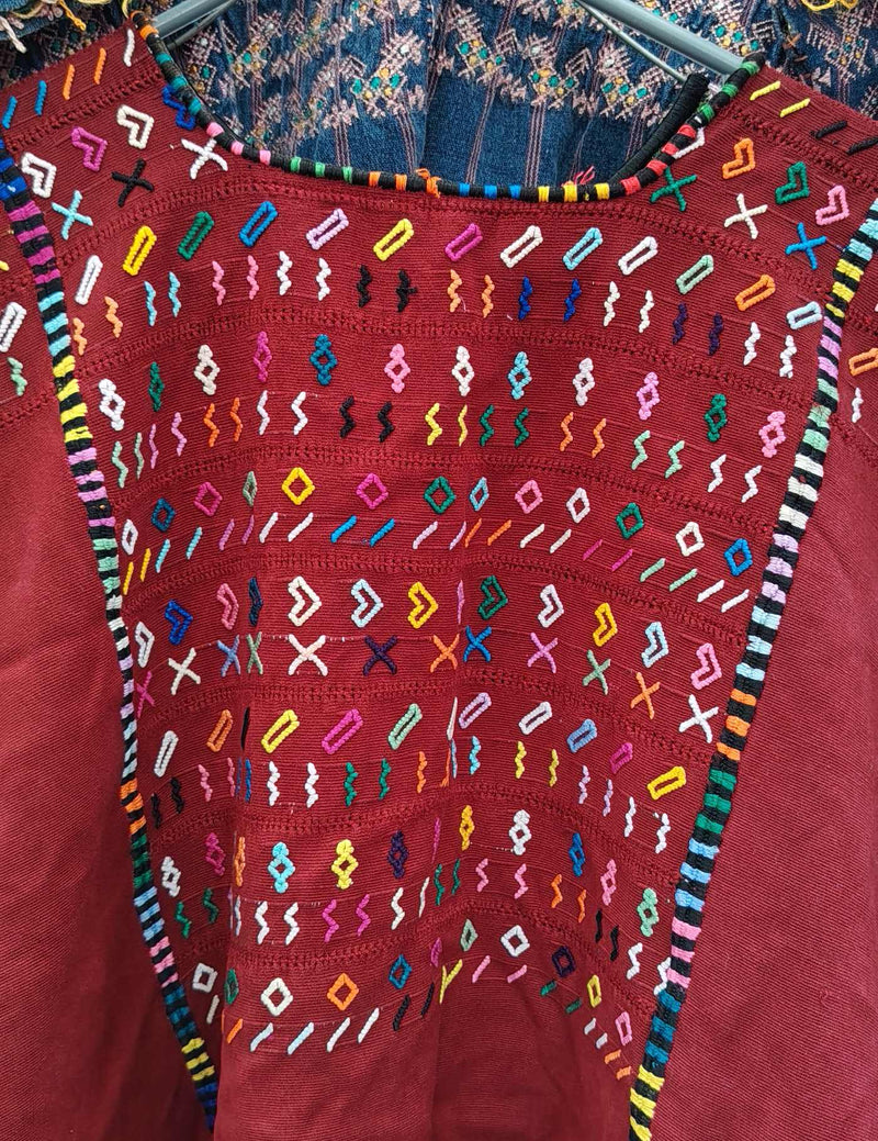 Simple Burgundy Colotenango Huipil #10-149