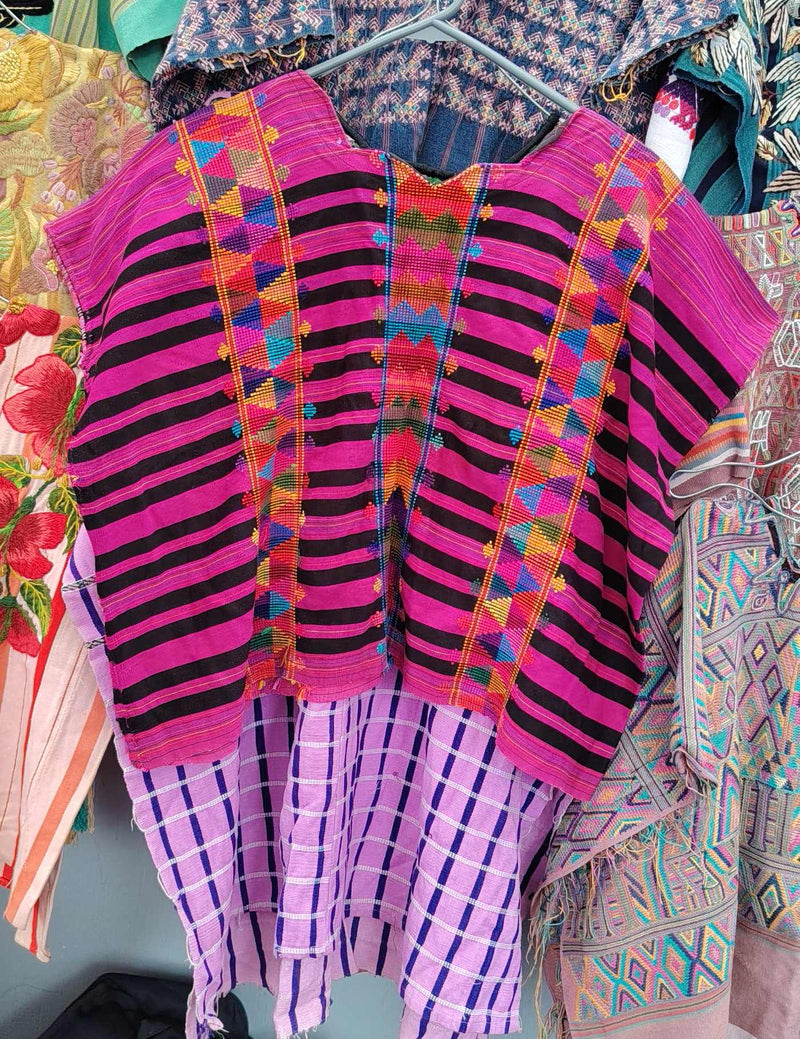 Pink and Black Striped Colotenango Huipil #10-151