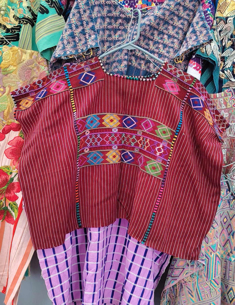 Striped Burgundy Colotenango Huipil #10-152