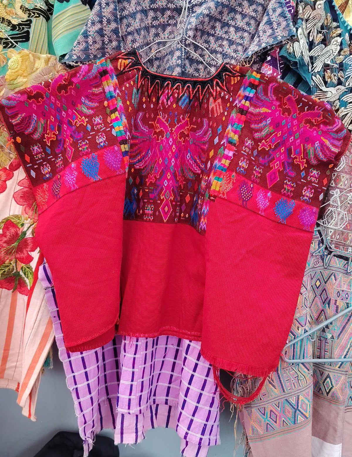 Red with two-headed bird Chichicastenango Huipil #10-154