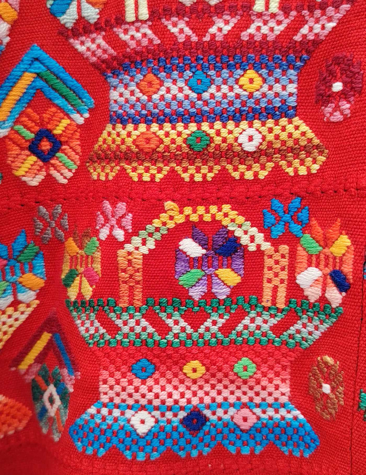 Red with Flower Baskets Nahualá Huipil #10-155