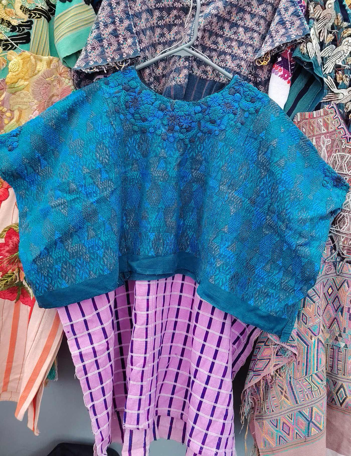 Teal Blue with Rococo Neckline Cobán Huipil #10-157