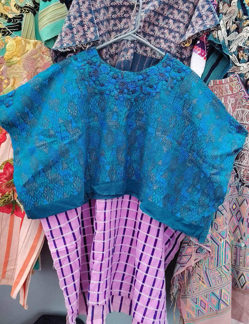 Teal Blue with Rococo Neckline Cobán Huipil #10-157
