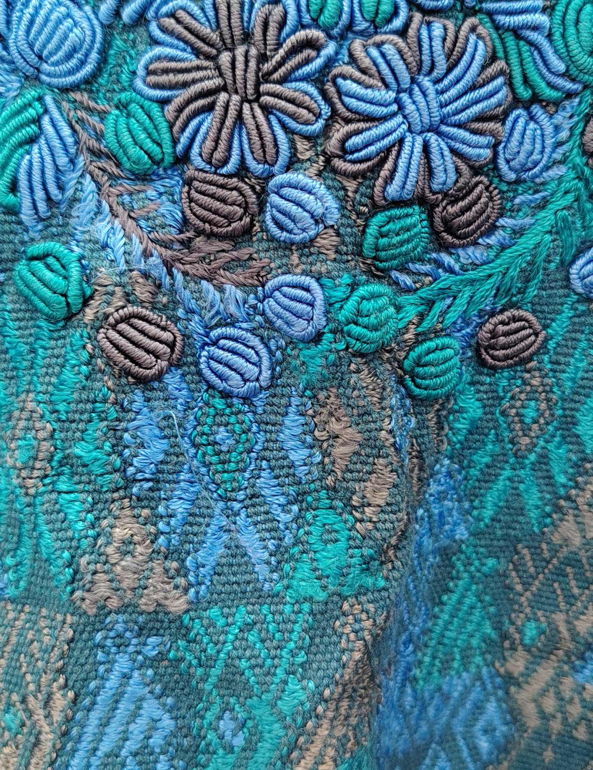 Teal Blue with Rococo Neckline Cobán Huipil #10-157