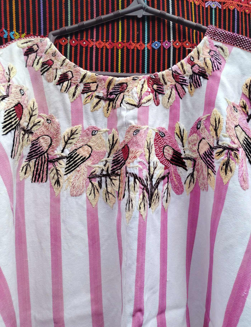 Dusty Pink Birds on Cream Santiago Huipil #10-159
