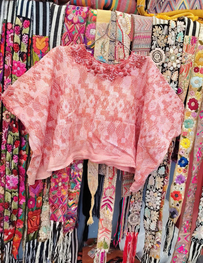 Warm Pink with Rococo Neckline Cobán Huipil #10-194