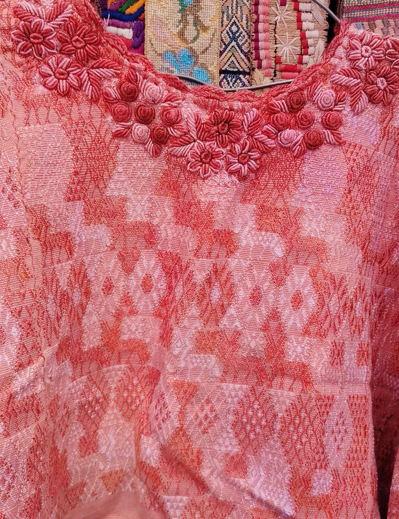 Warm Pink with Rococo Neckline Cobán Huipil #10-194