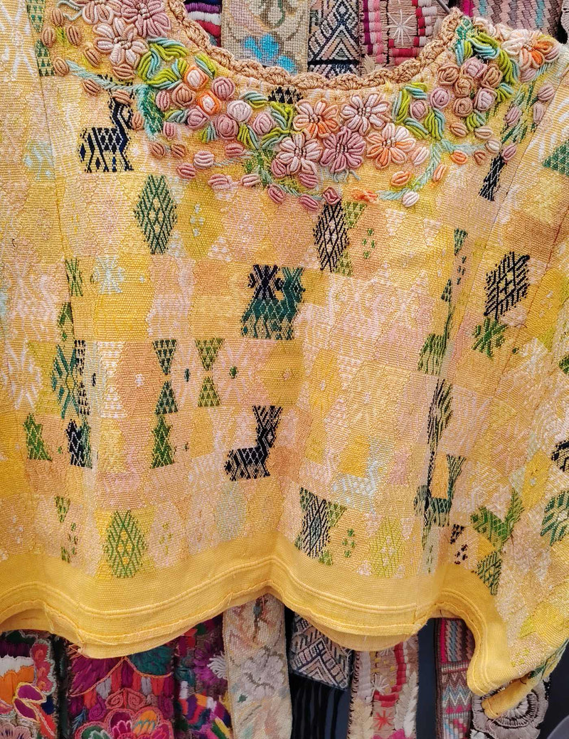 Yellow with Rococco Neckline Cobán Huipil #10-205