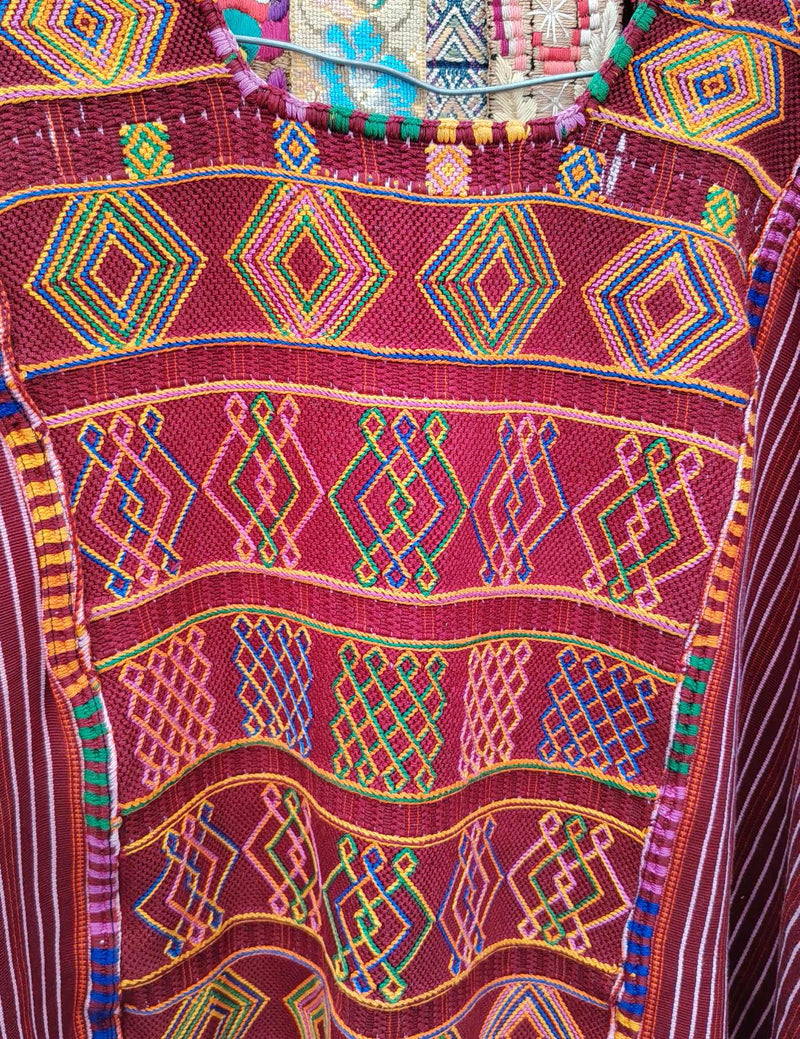 Long Burgundy Colotenango Huipil #10-207